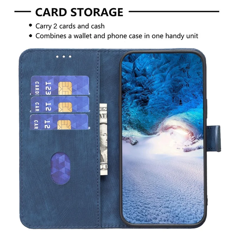 Voor Motorola Moto G14 4G Ingedrukt Patroon PU Leren Telefoonhoesje Staande Portemonnee Antivalt Cover - Blauw