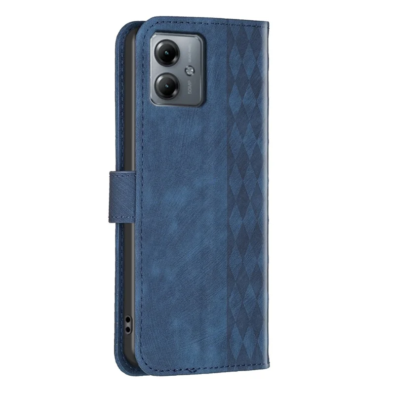 Voor Motorola Moto G14 4G Ingedrukt Patroon PU Leren Telefoonhoesje Staande Portemonnee Antivalt Cover - Blauw
