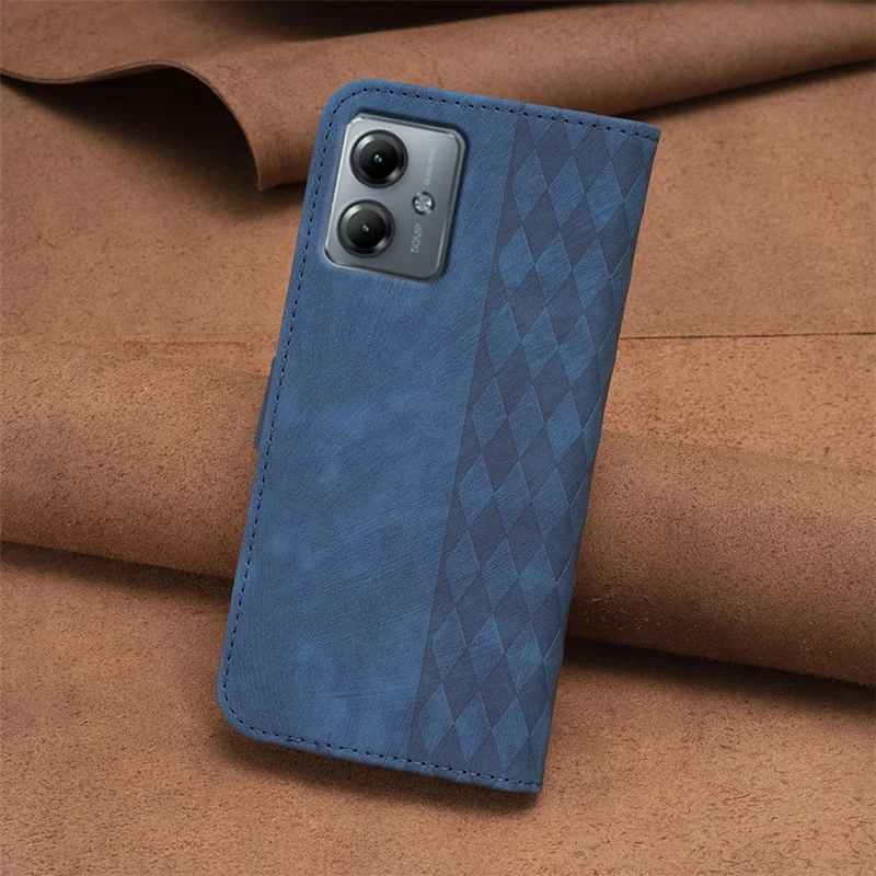Voor Motorola Moto G14 4G Ingedrukt Patroon PU Leren Telefoonhoesje Staande Portemonnee Antivalt Cover - Blauw