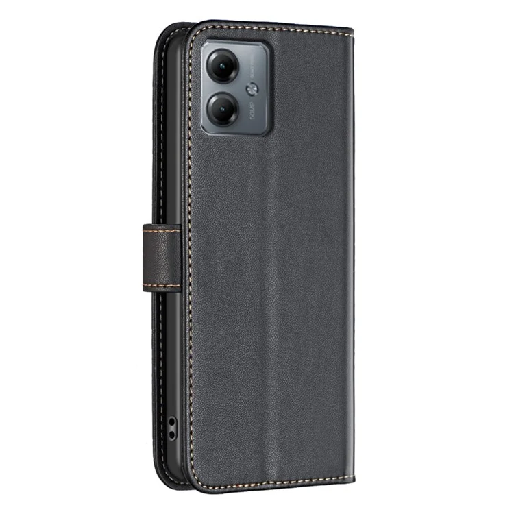 BINFEN COLOR BF17 Leather Cover for Motorola Moto G14 4G , Folio Flip Wallet Stand Well-protected Phone Case - Black