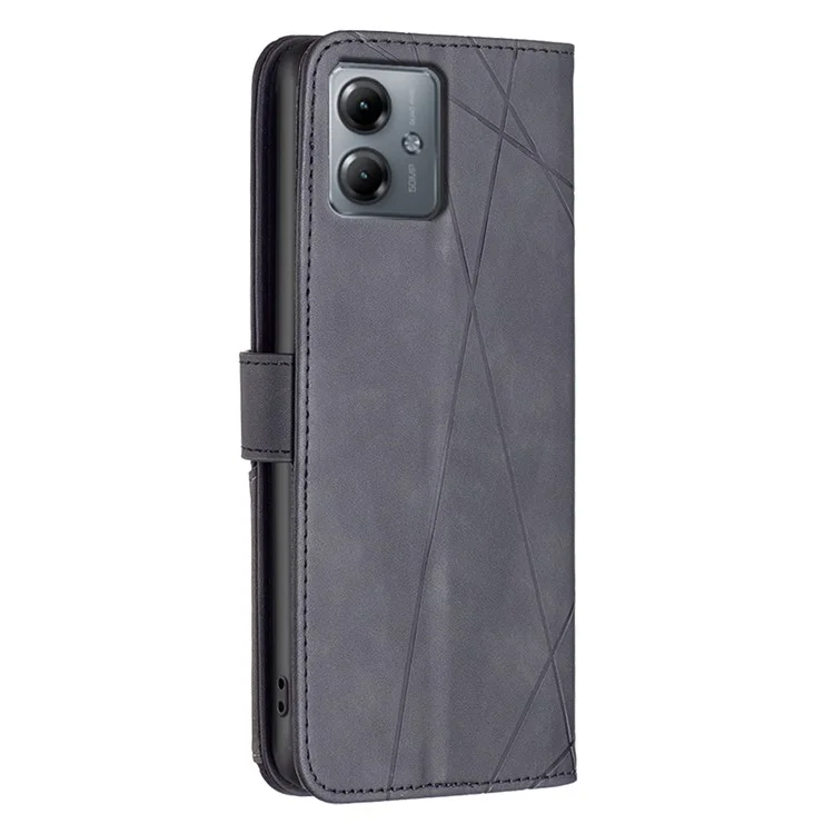 BINFEN COLOR BF05 Para Motorola Moto G14 4G Estuche de teléfono con soporte y cartera de piel con diseño grabado, a prueba de caídas - Negro