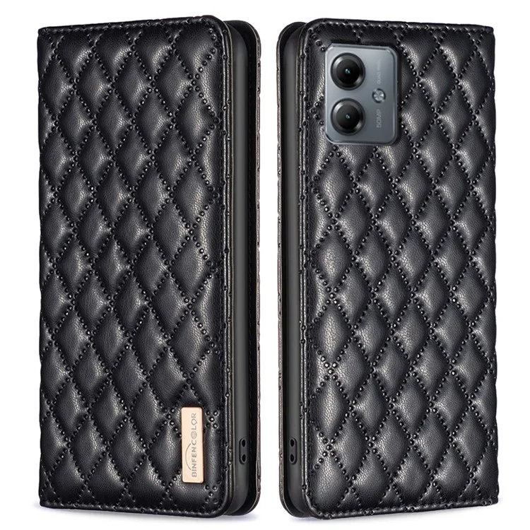 BINFEN COLOR BF Style-16 For Motorola Moto G14 4G Fully Wrapped PU Leather Stand Cover Card Slot Phone Case - Black