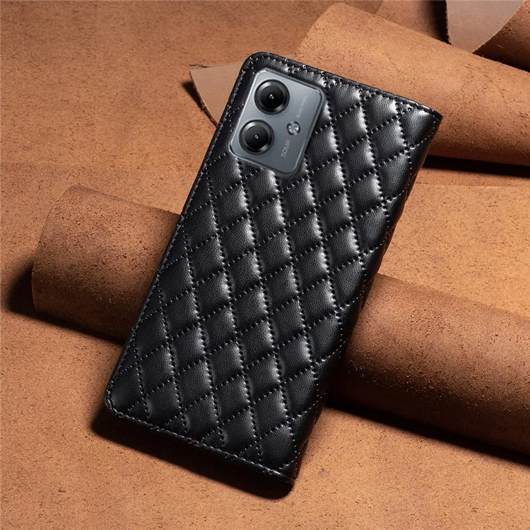 BINFEN COLOR BF Style-16 For Motorola Moto G14 4G Fully Wrapped PU Leather Stand Cover Card Slot Phone Case - Black