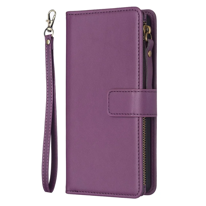 BF Style-19 for Motorola Moto G14 4G Zipper Pocket Wallet Case PU Leather Stand Phone Cover - Dark Purple