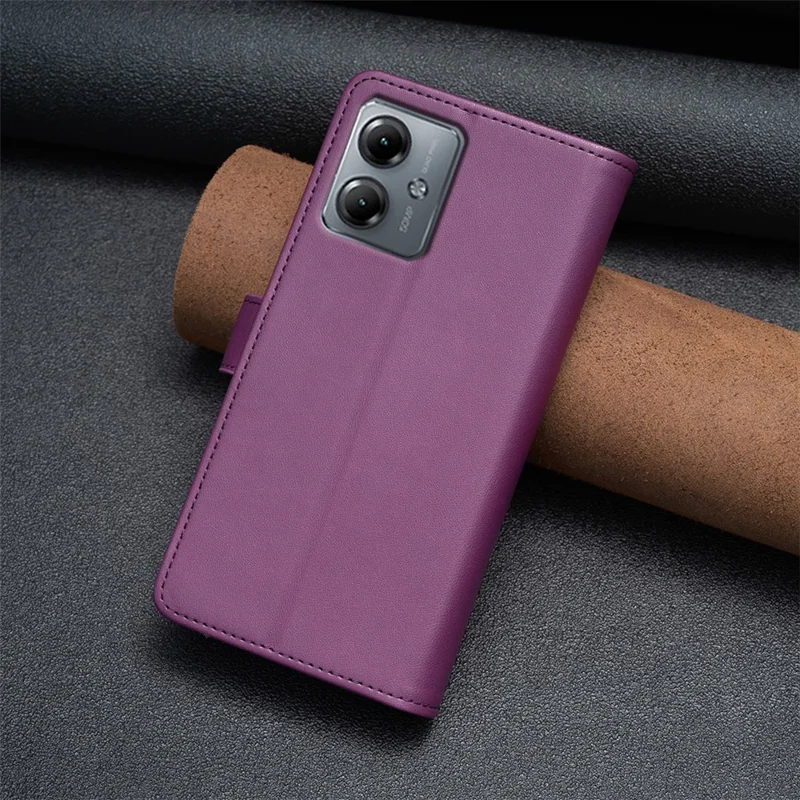 BF Style-19 for Motorola Moto G14 4G Zipper Pocket Wallet Case PU Leather Stand Phone Cover - Dark Purple
