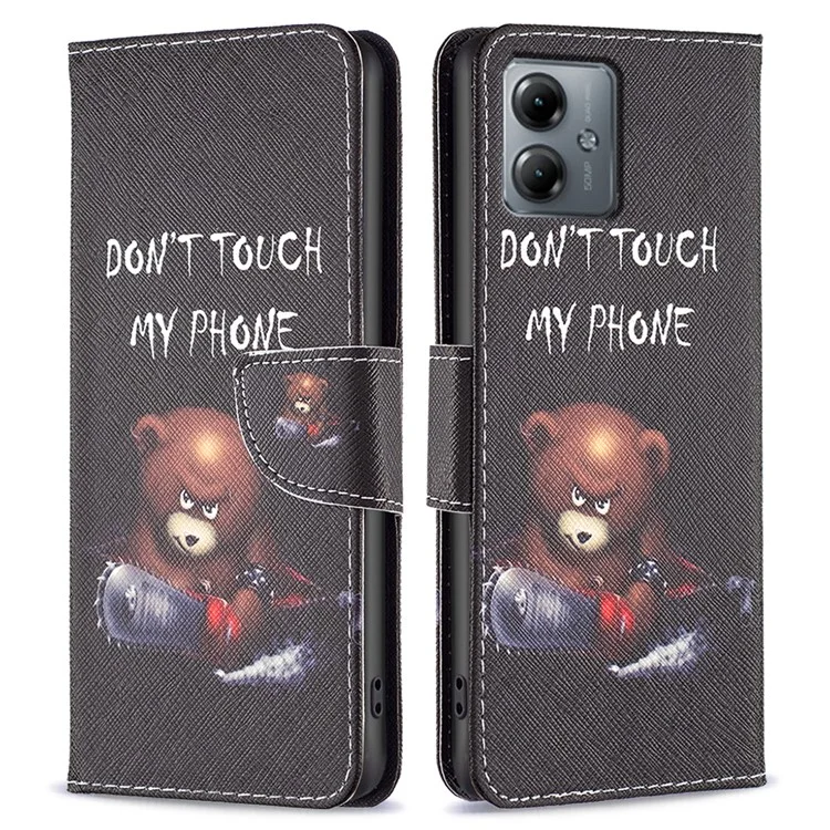 Flip Leather Wallet Case for Motorola Moto G14 4G , Stand Pattern Printing Phone Cover - Bear