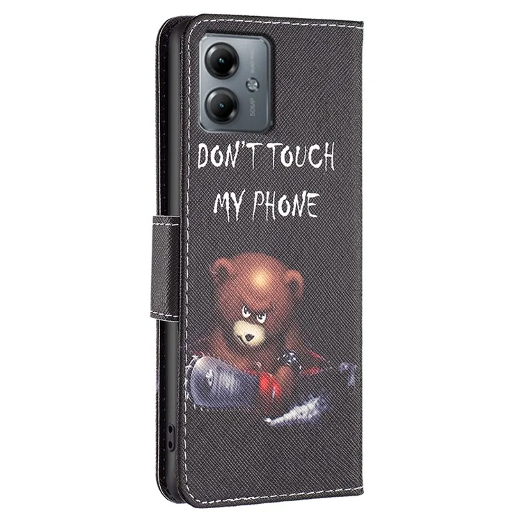 Flip Leather Wallet Case for Motorola Moto G14 4G , Stand Pattern Printing Phone Cover - Bear