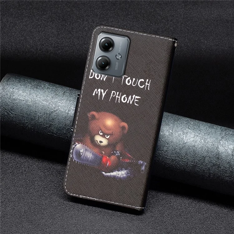 Flip Leather Wallet Case for Motorola Moto G14 4G , Stand Pattern Printing Phone Cover - Bear