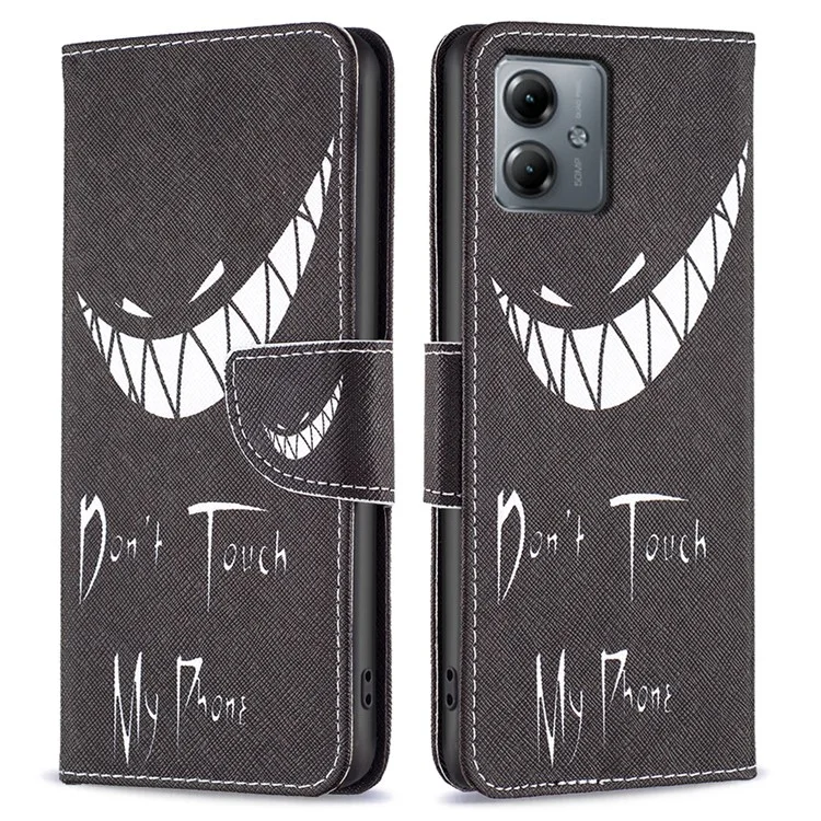 Flip Leather Wallet Case for Motorola Moto G14 4G , Stand Pattern Printing Phone Cover - Don't Touch My Phone