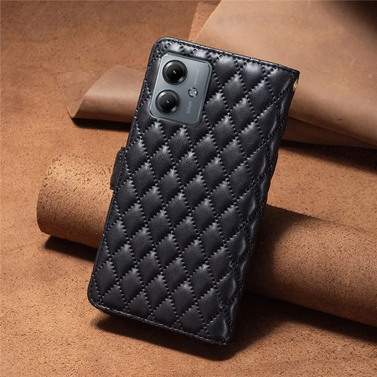BINFEN COLOR BF Style-15 Para Motorola Moto G14 4G Funda de teléfono con bolsillo con cremallera, cartera de piel, soporte - Negro