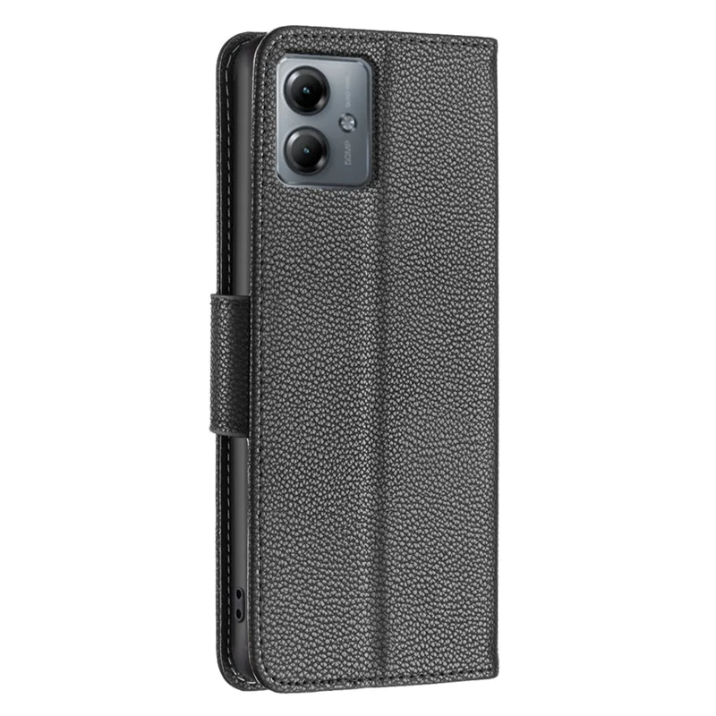 Pour Motorola Moto G14 4G Litchi Texture Shell Anti-drop PU Leather Wallet Case Stand Cell Phone Cover - Noir