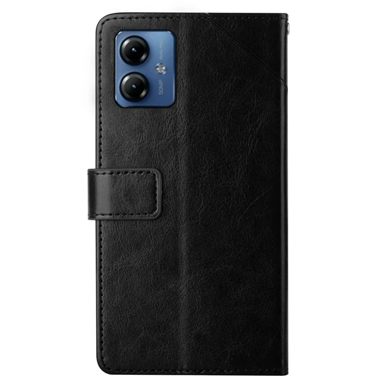 HT01 For Motorola Moto G14 4G Y-shaped Line Imprinted Leather Phone Stand Case Wallet Cell Phone Cover - Black