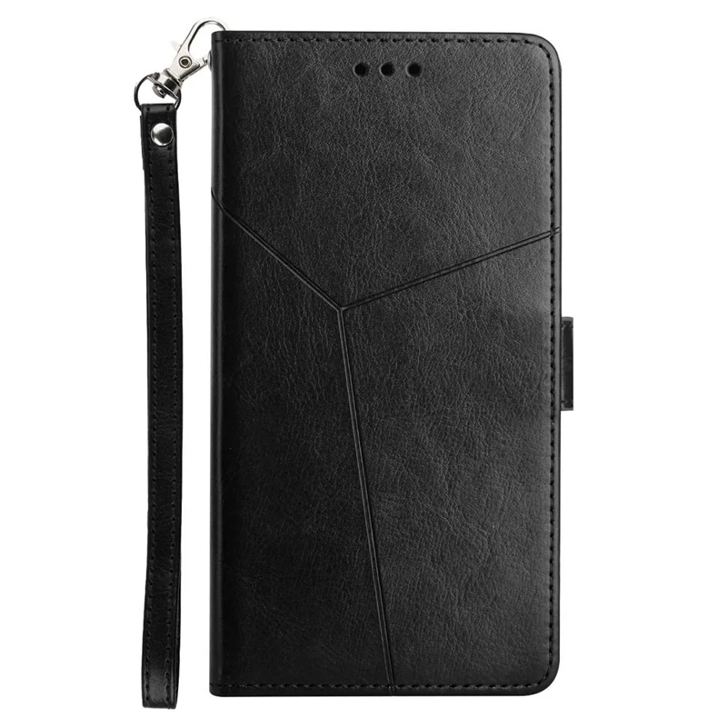 HT01 For Motorola Moto G14 4G Y-shaped Line Imprinted Leather Phone Stand Case Wallet Cell Phone Cover - Black