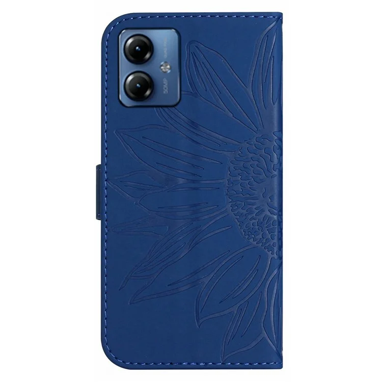 HT04 Pour Motorola Moto G14 4G Étui de portefeuille en cuir Housse de protection avec motif tournesol Support avec sangle pour l'épaule - Saphir