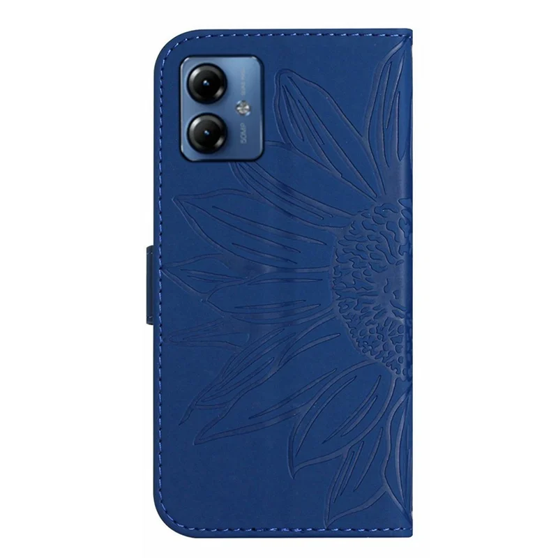 HT04 Pour Motorola Moto G14 4G Sunflower Imprint Smartphone Cover Étui Portefeuille en Cuir avec Support et Sangle - Saphir