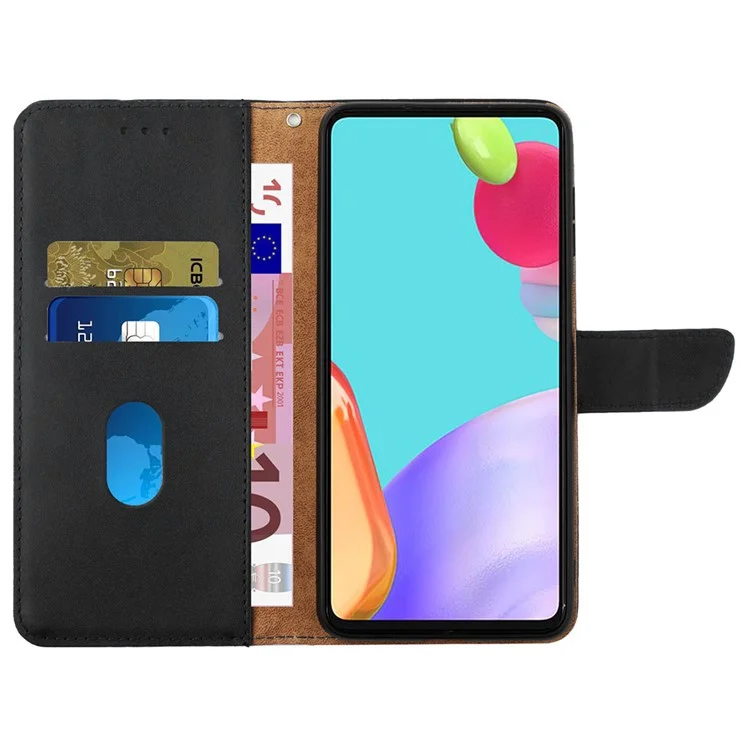 HT02 For Motorola Moto G14 4G Shockproof Wallet Phone Cover Genuine Cow Leather Phone Stand Cover - Black