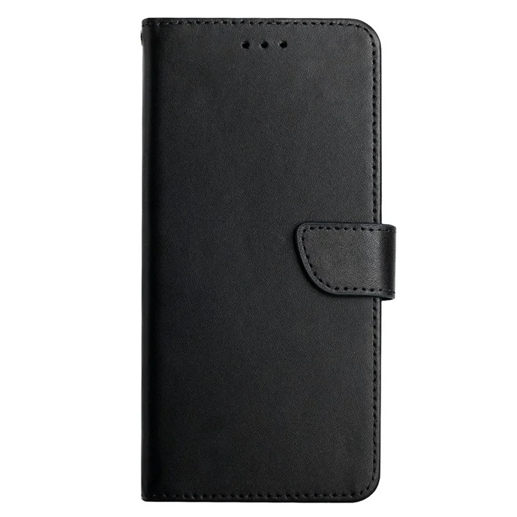 HT02 For Motorola Moto G14 4G Shockproof Wallet Phone Cover Genuine Cow Leather Phone Stand Cover - Black