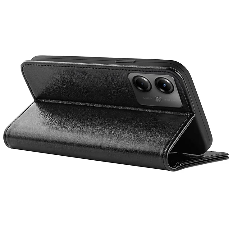 Pour Motorola Moto G14 4G Wallet Crazy Horse Texture Phone Case PU Leather Stand Full Protection Phone Cover - Black