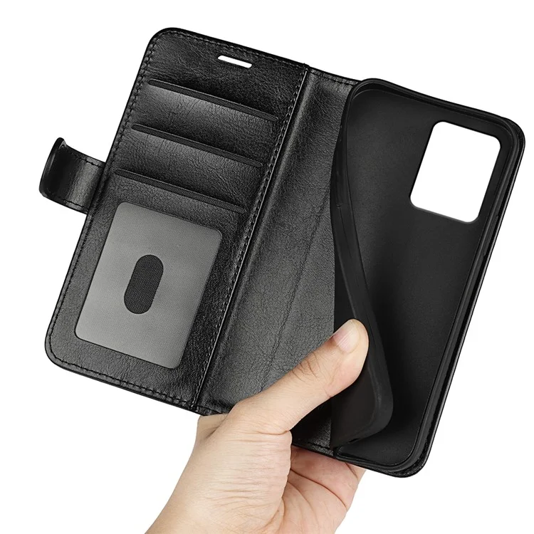 Pour Motorola Moto G14 4G Wallet Crazy Horse Texture Phone Case PU Leather Stand Full Protection Phone Cover - Black