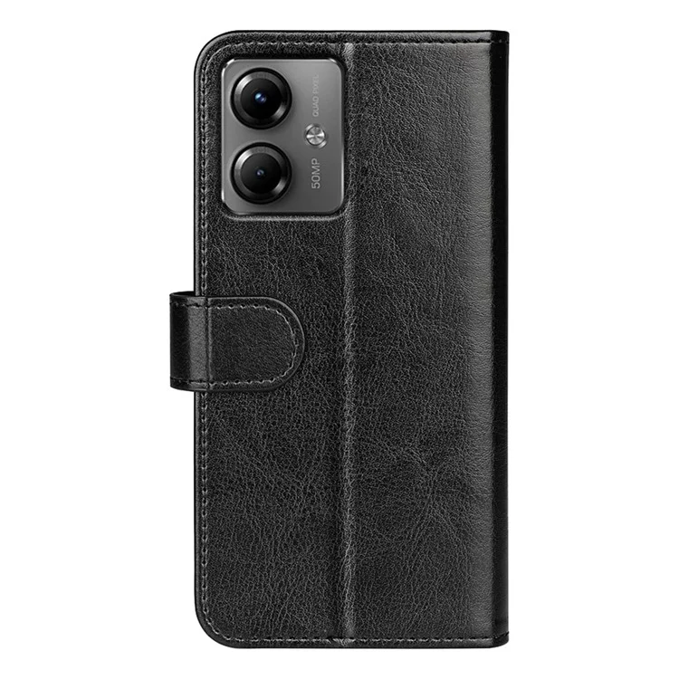 Pour Motorola Moto G14 4G Wallet Crazy Horse Texture Phone Case PU Leather Stand Full Protection Phone Cover - Black