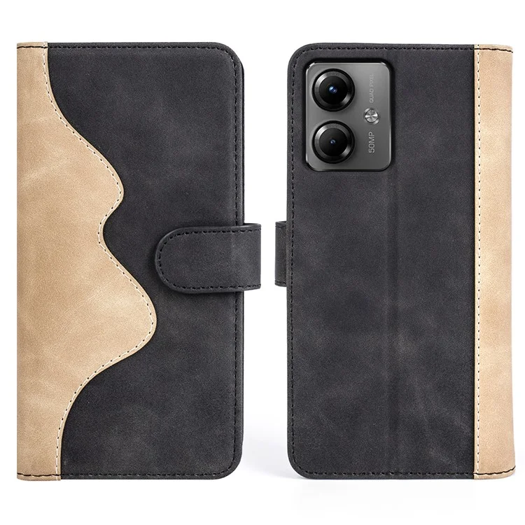 Lederschutzgehäuse für Motorola Moto G14 4G Zweifarbige Klapptasche - Schwarz