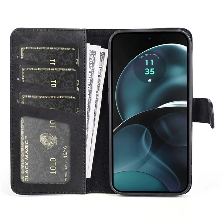 Lederschutzgehäuse für Motorola Moto G14 4G Zweifarbige Klapptasche - Schwarz
