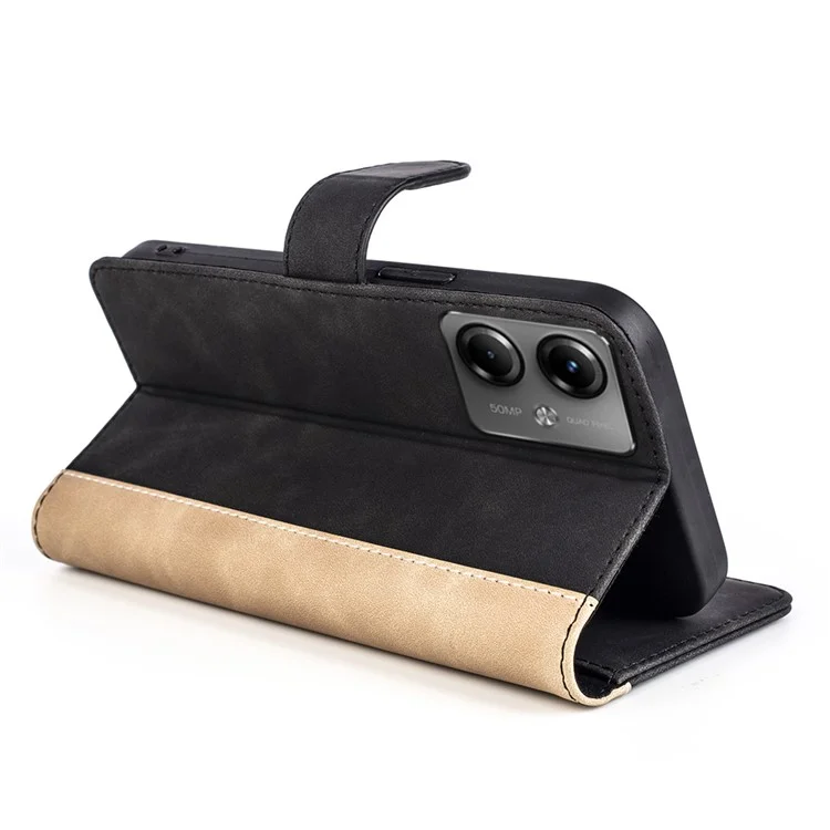 Lederschutzgehäuse für Motorola Moto G14 4G Zweifarbige Klapptasche - Schwarz