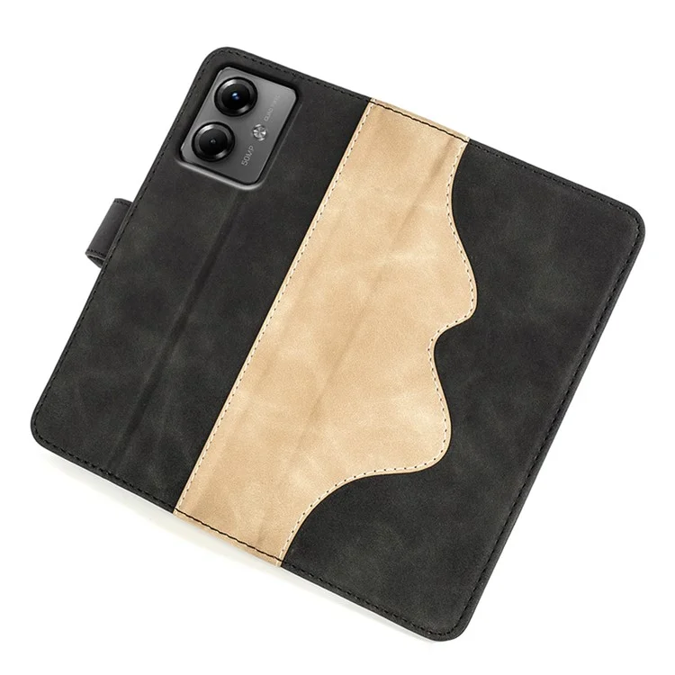 Lederschutzgehäuse für Motorola Moto G14 4G Zweifarbige Klapptasche - Schwarz