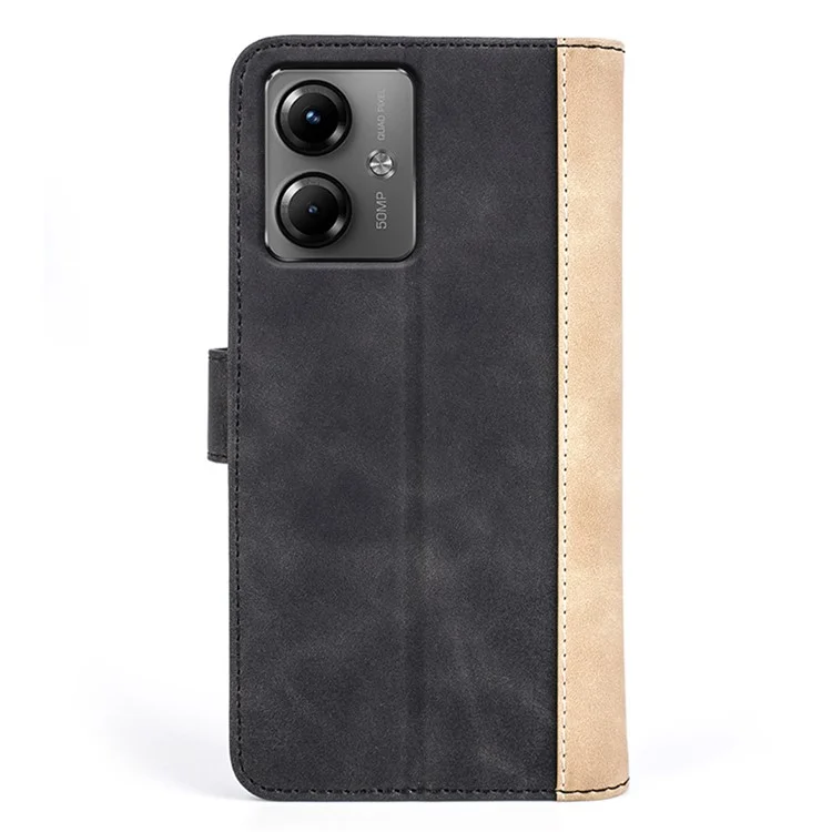 Lederschutzgehäuse für Motorola Moto G14 4G Zweifarbige Klapptasche - Schwarz