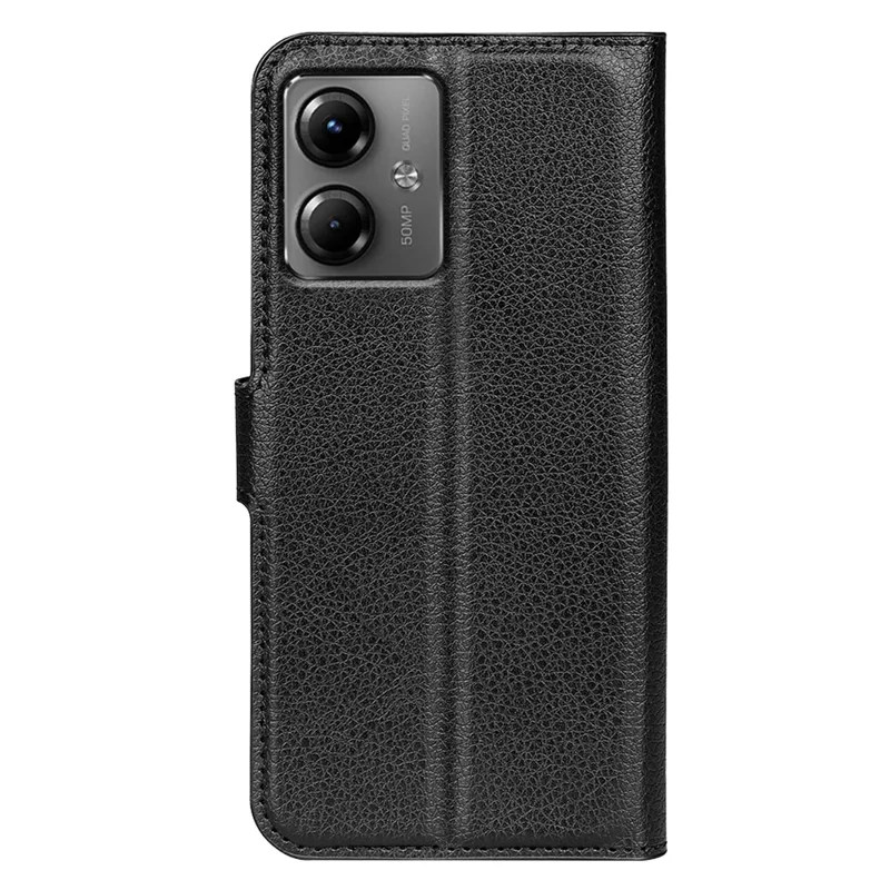 For Motorola Moto G14 4G Cell Phone Case Drop Protection Wallet Litchi Texture Stand PU Leather Phone Cover - Black