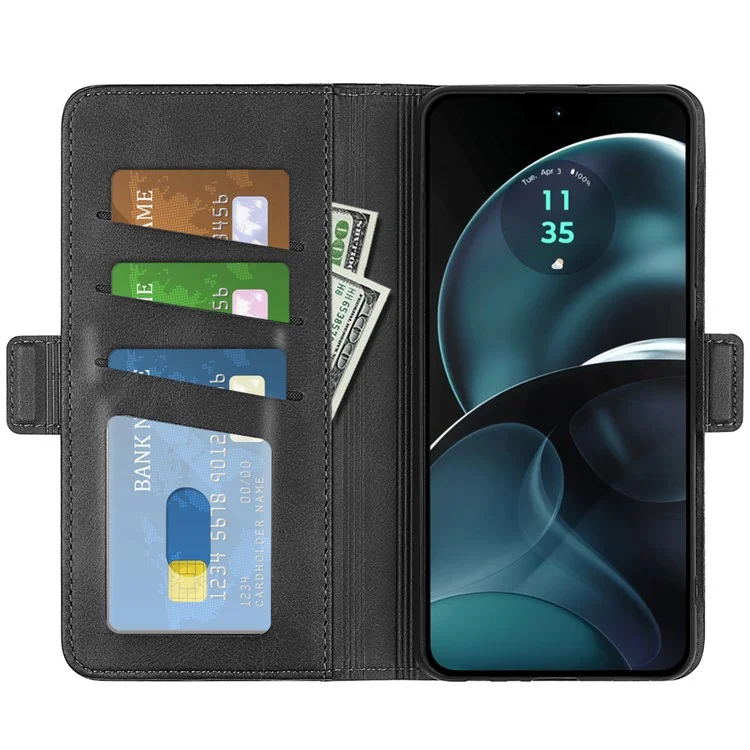 For Motorola Moto G14 4G Multifunction Phone Cover Calf Texture Wallet Leather Phone Stand Case - Black