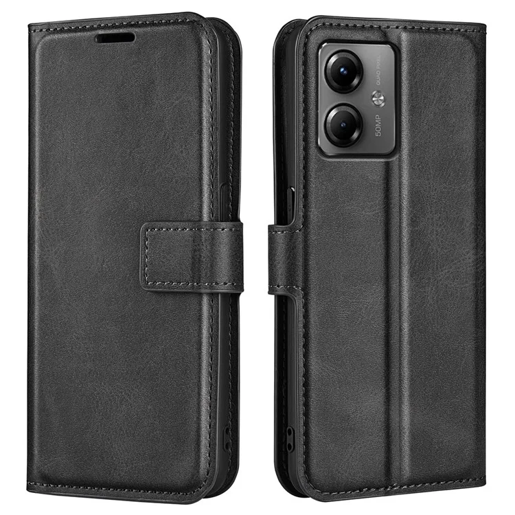 Para Motorola Moto G14 4G Wallet Stand Caso de Telefone de Couro PU - Proteção Completa Capa de Telefone - Preto