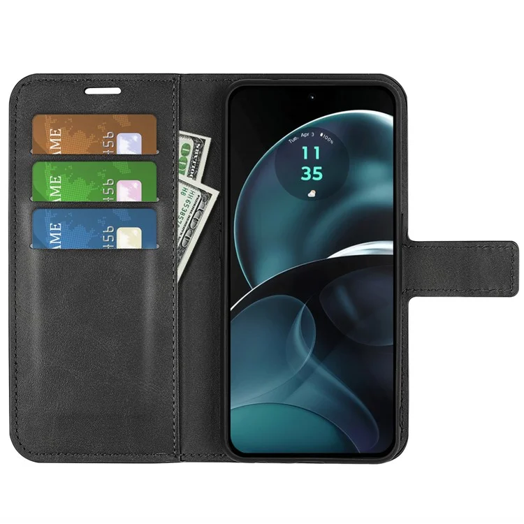 Para Motorola Moto G14 4G Wallet Stand Caso de Telefone de Couro PU - Proteção Completa Capa de Telefone - Preto