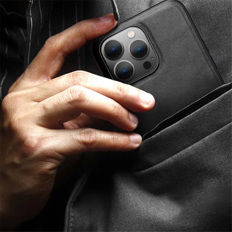 X-LEVEL Bojue-3-Serie für iPhone 15 Pro PU-Leder beschichtete TPU-Hülle Anti-Drop-Telefonhülle - Schwarz