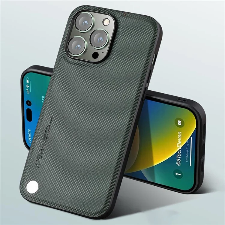 X-LEVEL Kevlar II Series Shockproof Case for iPhone 15 Pro Carbon Fiber Texture PU+TPU Anti-Fall Phone Cover - Black