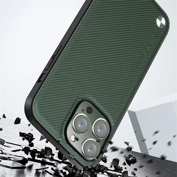 X-LEVEL Kevlar II Series Shockproof Case for iPhone 15 Pro Carbon Fiber Texture PU+TPU Anti-Fall Phone Cover - Black
