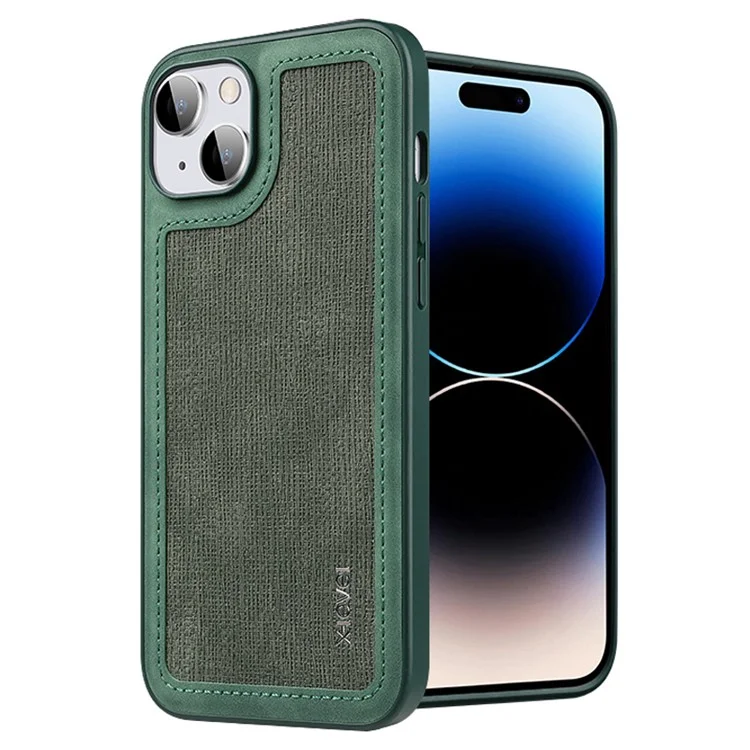 X-LEVEL For iPhone 15 Line Splicing Anti-Slip Cover PU Leather Coated TPU Wear-Resistant Phone Case - Green