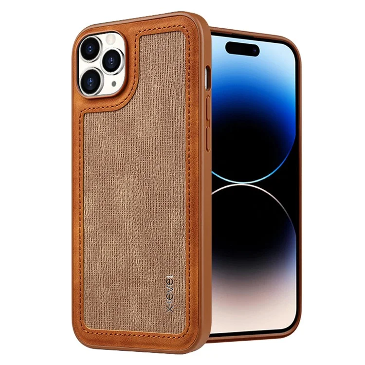 X-LEVEL Für iPhone 15 Pro Max Line Splicing Back Cover Anti-Scratch PU Leder beschichtetes TPU Handyhülle - Braun
