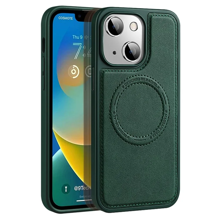Funda de teléfono magnética X-LEVEL para iPhone 15, revestida de piel de PU con carcasa híbrida de TPU+PC resistente a golpes - Verde medianoche