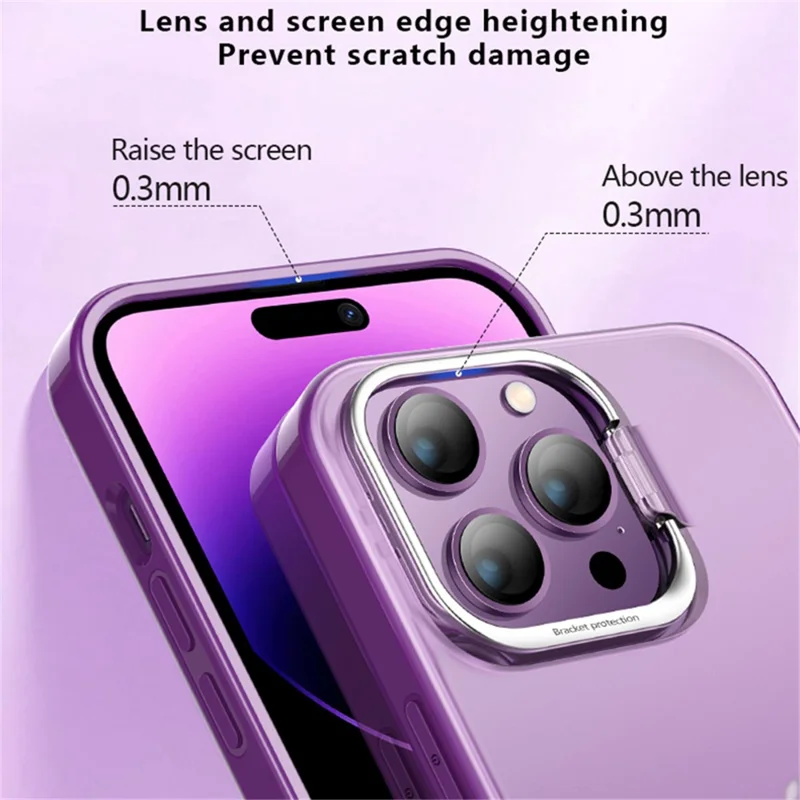 X-LEVEL For iPhone 15 Pro PC+TPU Phone Case Camera Frame Kickstand Matte Back Cover - Purple