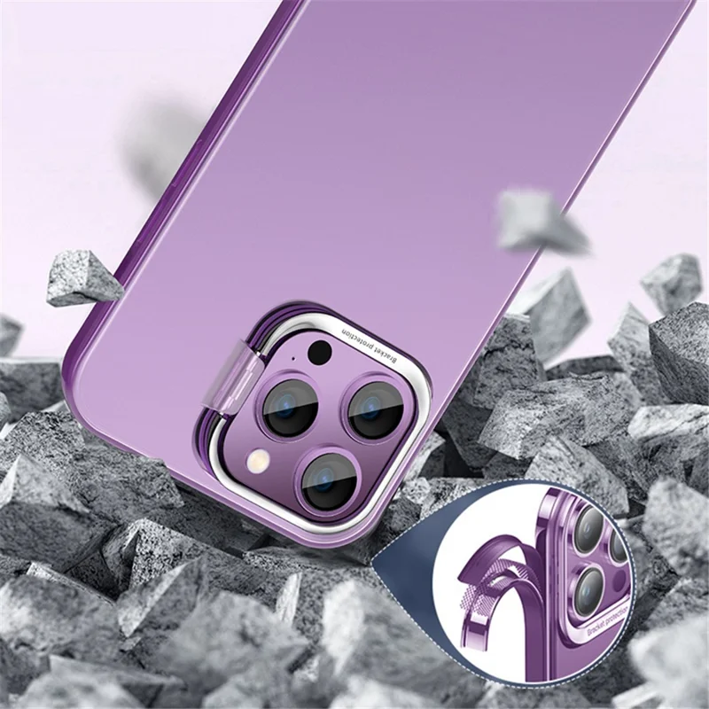 X-LEVEL For iPhone 15 Pro PC+TPU Phone Case Camera Frame Kickstand Matte Back Cover - Purple