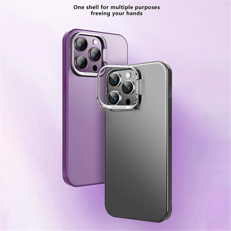 X-LEVEL For iPhone 15 Pro PC+TPU Phone Case Camera Frame Kickstand Matte Back Cover - Purple