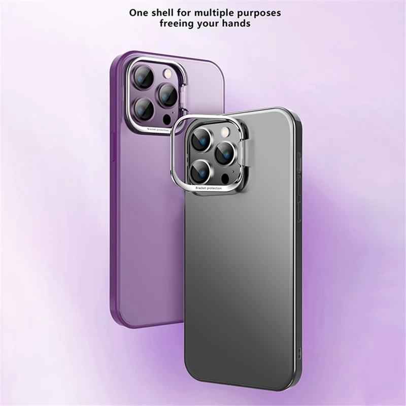 X-LEVEL PC+TPU Cell Phone Case for iPhone 15 Pro Max , Matte Camera Frame Kickstand Back Cover - Transparent