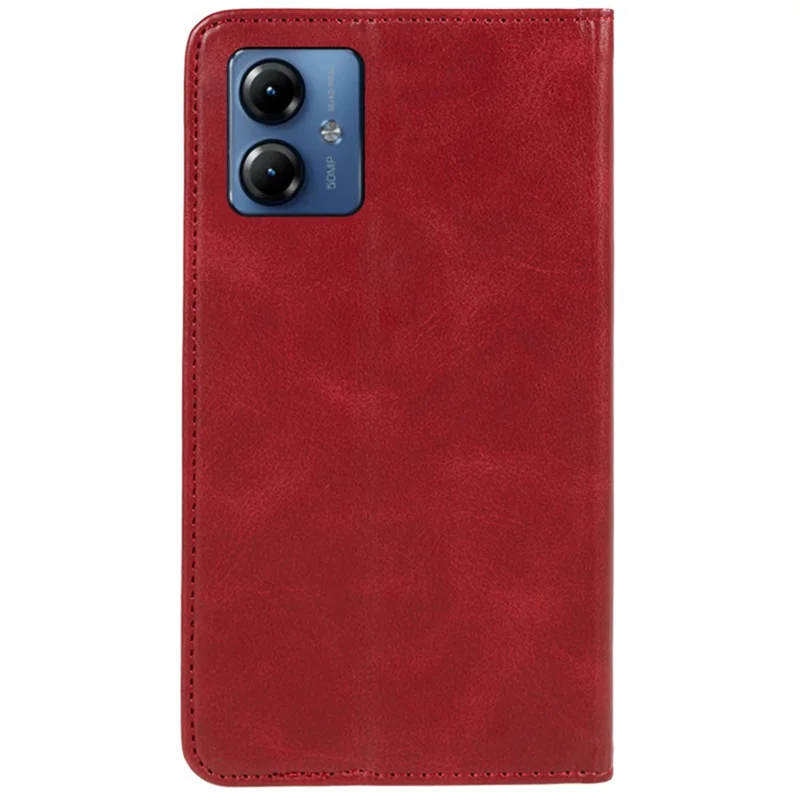 Funda de cuero sintético tipo flip para Motorola Moto G14 4G, cartera con soporte, textura de piel de ternera, cierre magnético, cubierta de teléfono - Rojo