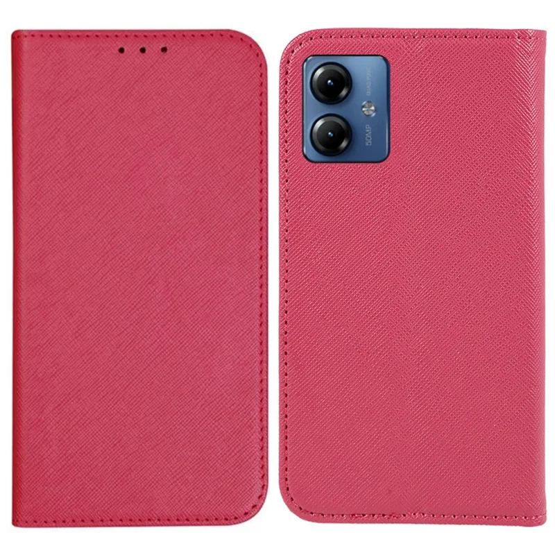 PU Leather Wallet Case for Motorola Moto G14 4G , Cross Texture Stand Magnetic Flip Phone Cover - Pink