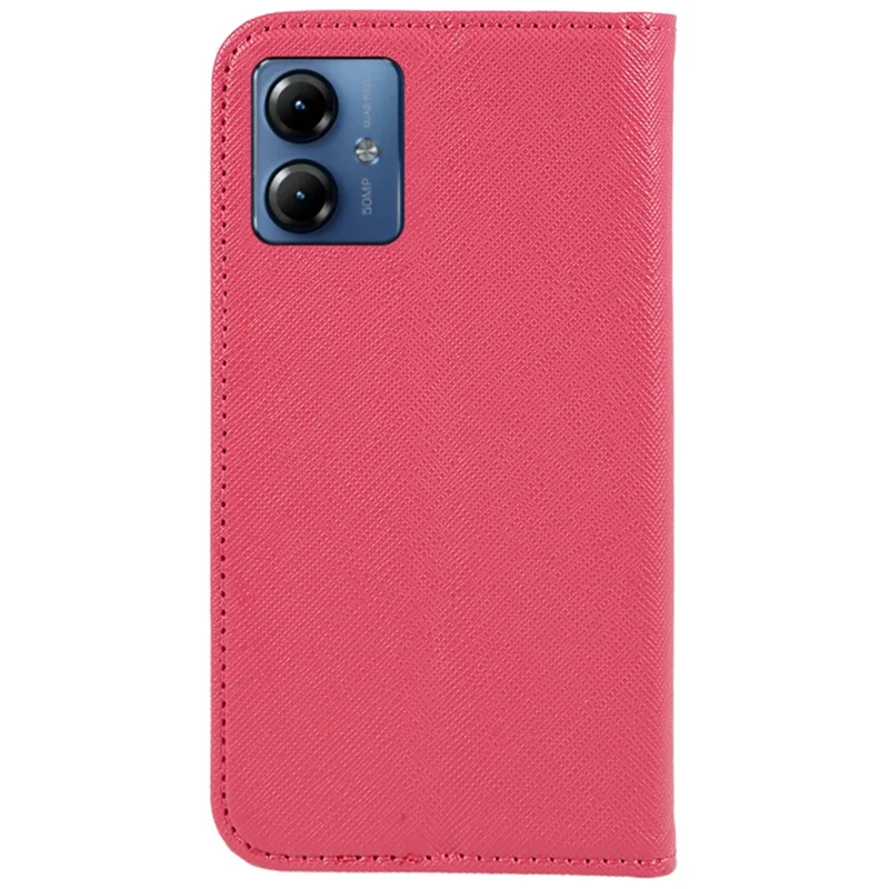 PU Leather Wallet Case for Motorola Moto G14 4G , Cross Texture Stand Magnetic Flip Phone Cover - Pink
