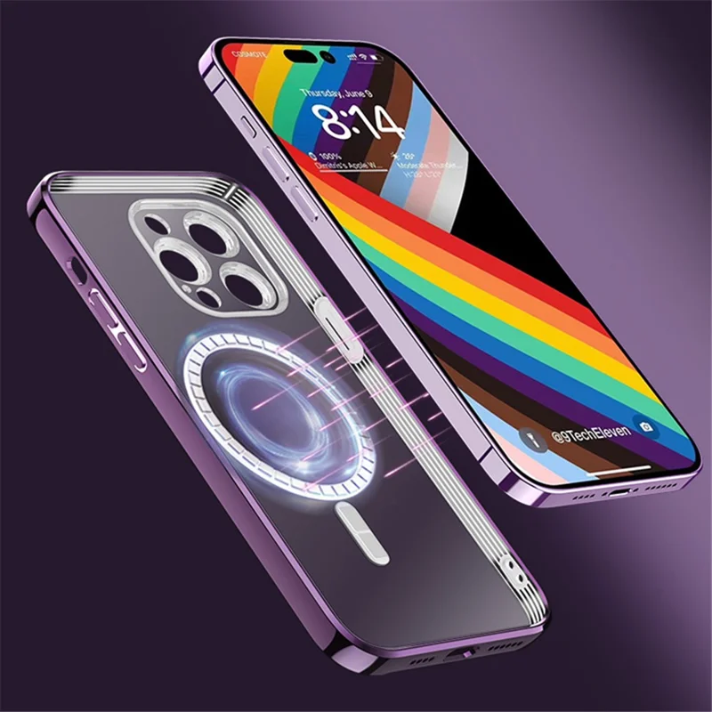X-LEVEL Electroplating Slim Case для iPhone 15 Pro Glass Lens Guard Clear TPU Phone Cover, совместимый с MagSafe - Черный