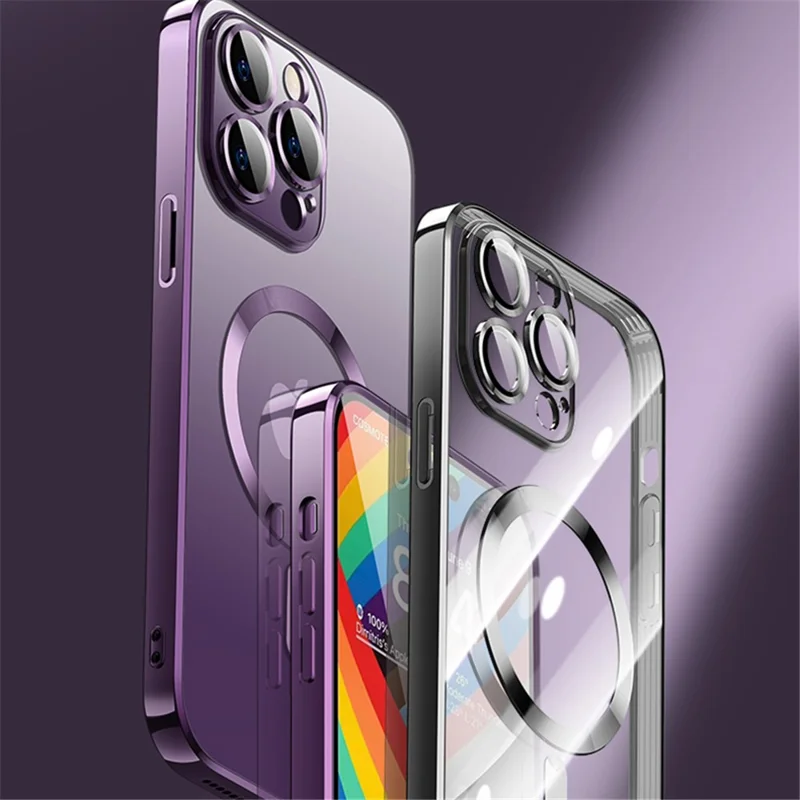 X-LEVEL Electroplating Slim Case для iPhone 15 Pro Glass Lens Guard Clear TPU Phone Cover, совместимый с MagSafe - Черный