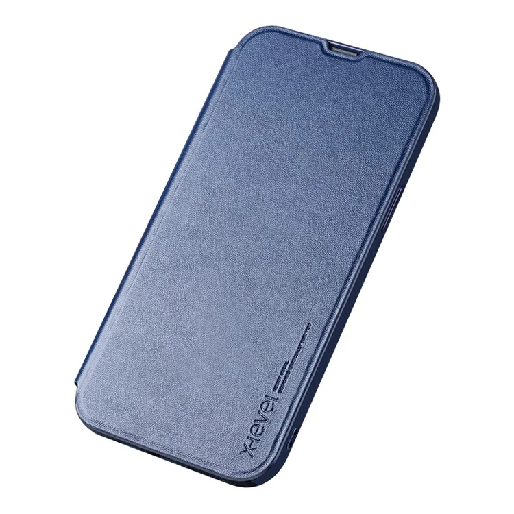 X-LEVEL Colorful-? Series Shockproof Stand Case for iPhone 15 Plus Magnetic Closure PU Leather Flip Cover - Dark Blue