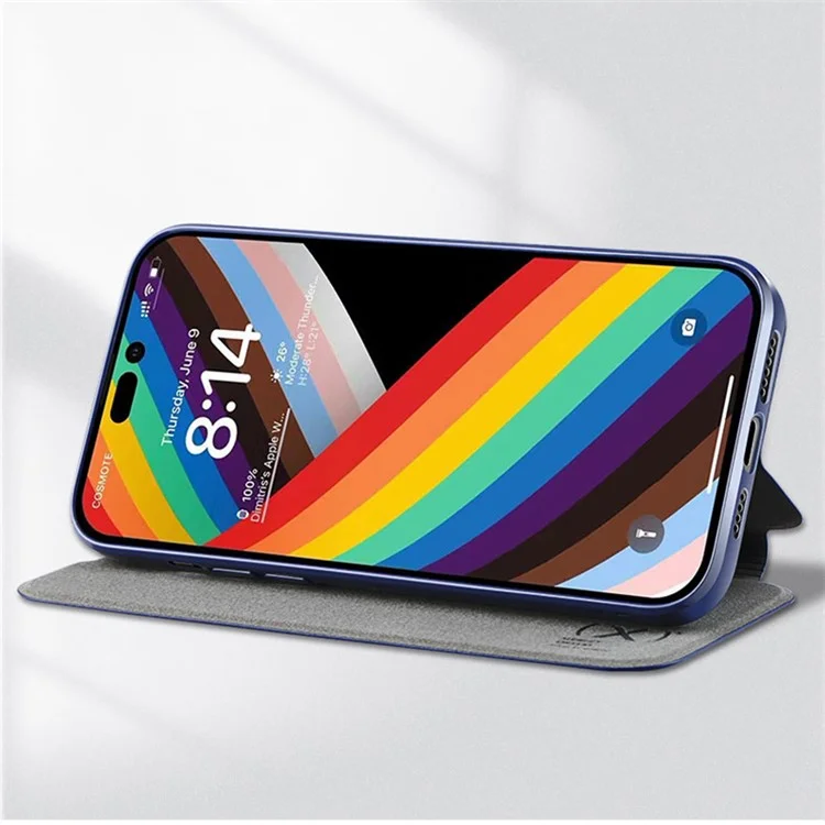 X-LEVEL Colorful-? Series Shockproof Stand Case for iPhone 15 Plus Magnetic Closure PU Leather Flip Cover - Dark Blue